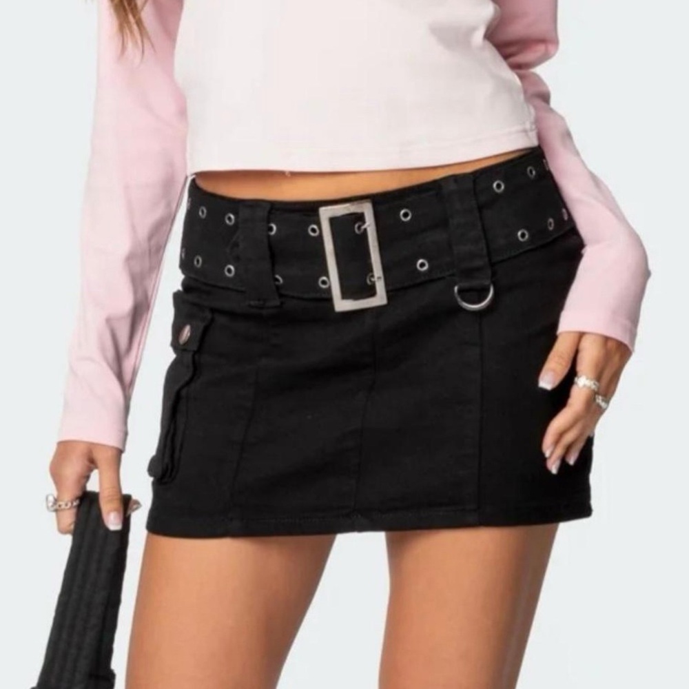 Edikted Black Mini Skirt with Eyelet Belt